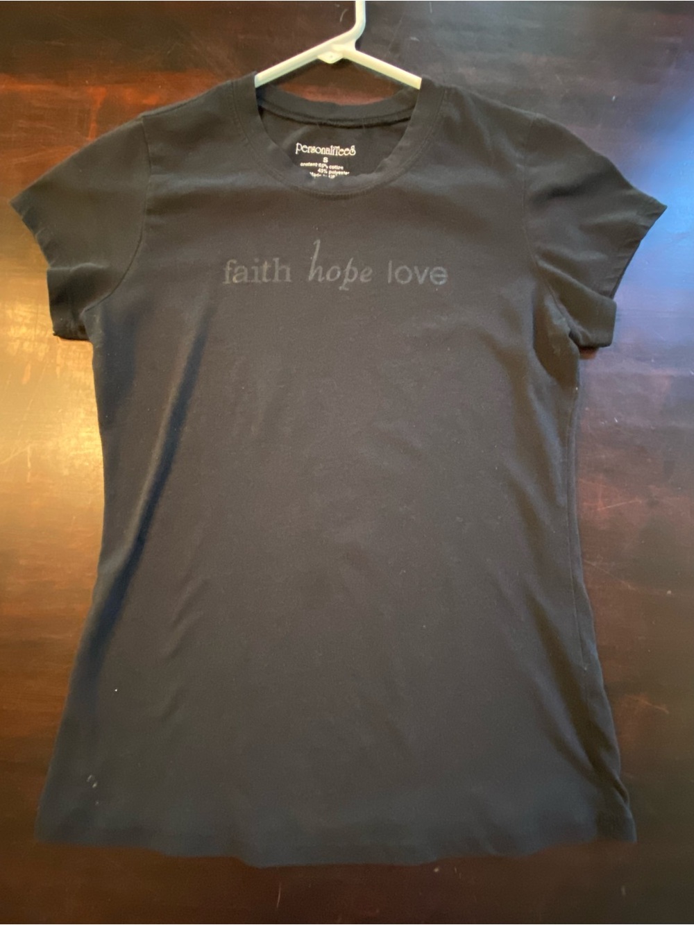 Personalitees Women's Black Faith Hope Love Graphic Crew Neck Tee, Size S